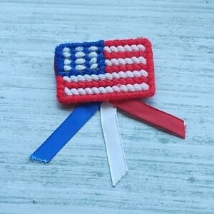 Handmade Crafted Patriotic Flag Pin Brooch with Ribbon
